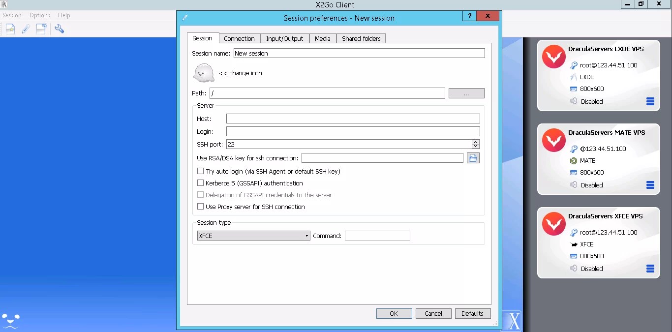 x2go ssh daemon could not be started windows 10 x2go create new session 1