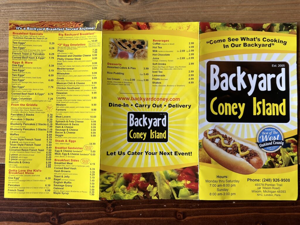 Backyard coney island menu