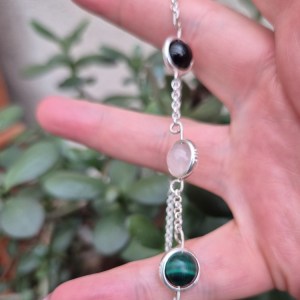 Rose Quartz, Malachite and Obsidian spinner Bracelet