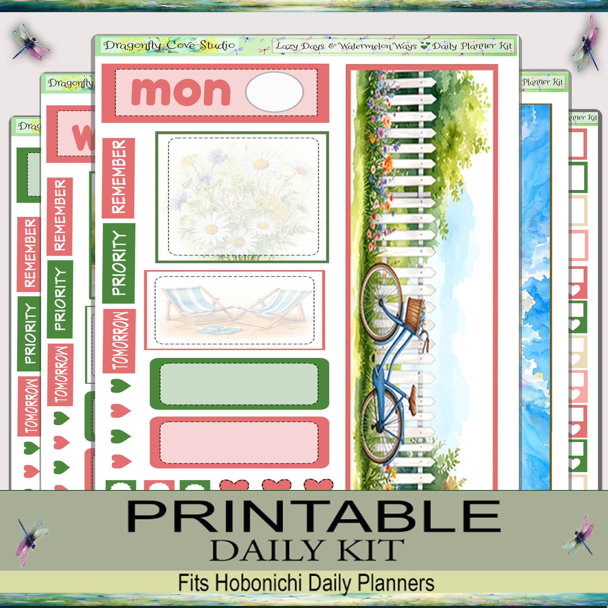 Hobonichi Cousin daily planner layout featuring Lazy Days & Watermelon Ways summer design with watermelon accents, soft seasonal colors, functional daily planning sections, organized scheduling space, and clean structured daily layout 🍉☀️