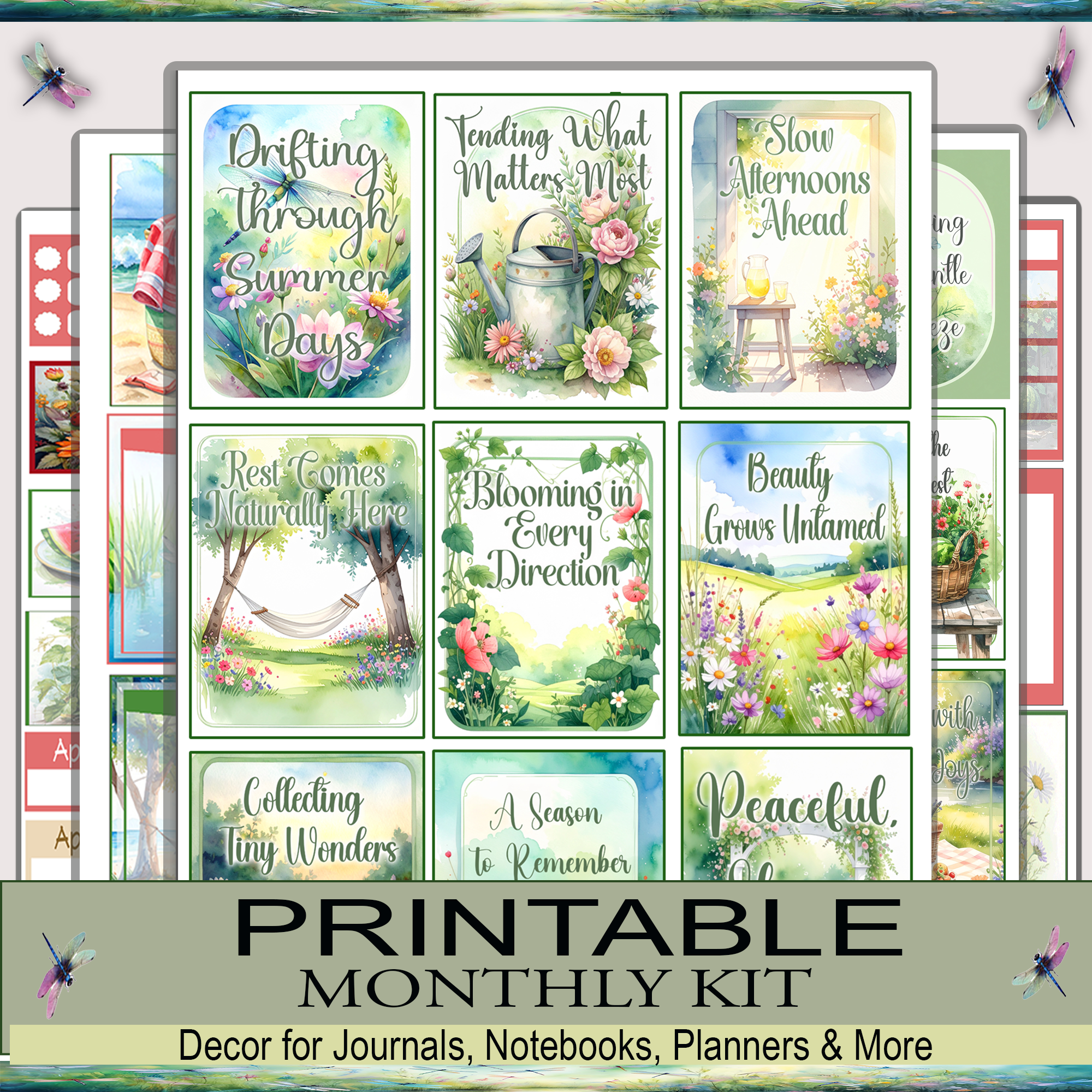 Lazy Days & Watermelon Ways weekly sticker book layout for Cricut, Silhouette, and PDF users featuring watermelon-inspired accents, soft summer colors, functional weekly planning stickers, appointment labels, decorative seasonal embellishments, habit tracking elements, scheduling stickers, and coordinating planner accessories for weekly spreads 🍉☀️