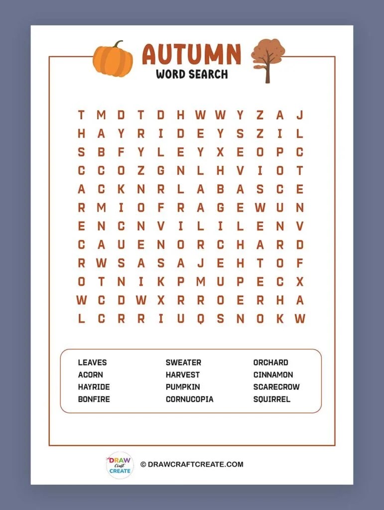 Free printable autumn word search