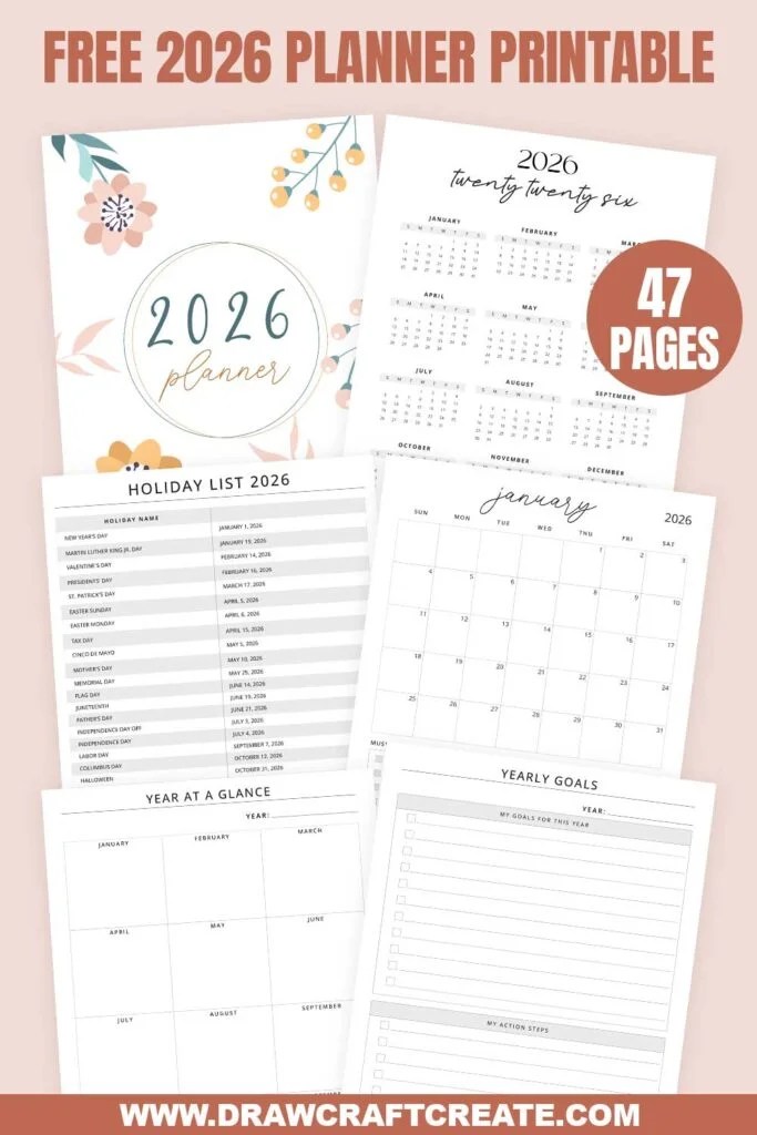 Free 2026 Planner Printable 47 Pages Draw Craft Create 2026 Planner 683x1024 