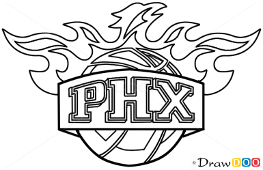 draw phoenix suns basketball nba logos drawing step something tutorials