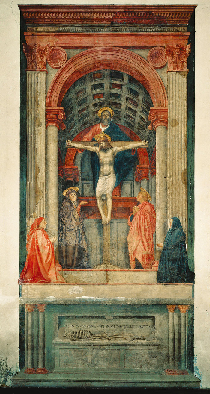 The first section still contains sharp discrepancies in scale between the large figures outside the central scenes and the smaller figures that crowd. Brunelleschi 'Rediscovers' Linear Perspective - Drawing