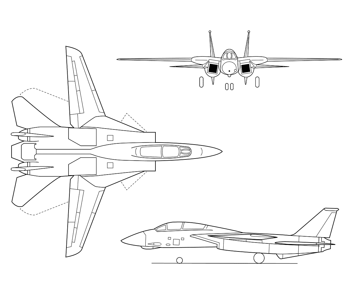 Grumman F-14 Tomcat Blueprint - Download free blueprint for 3D modeling.