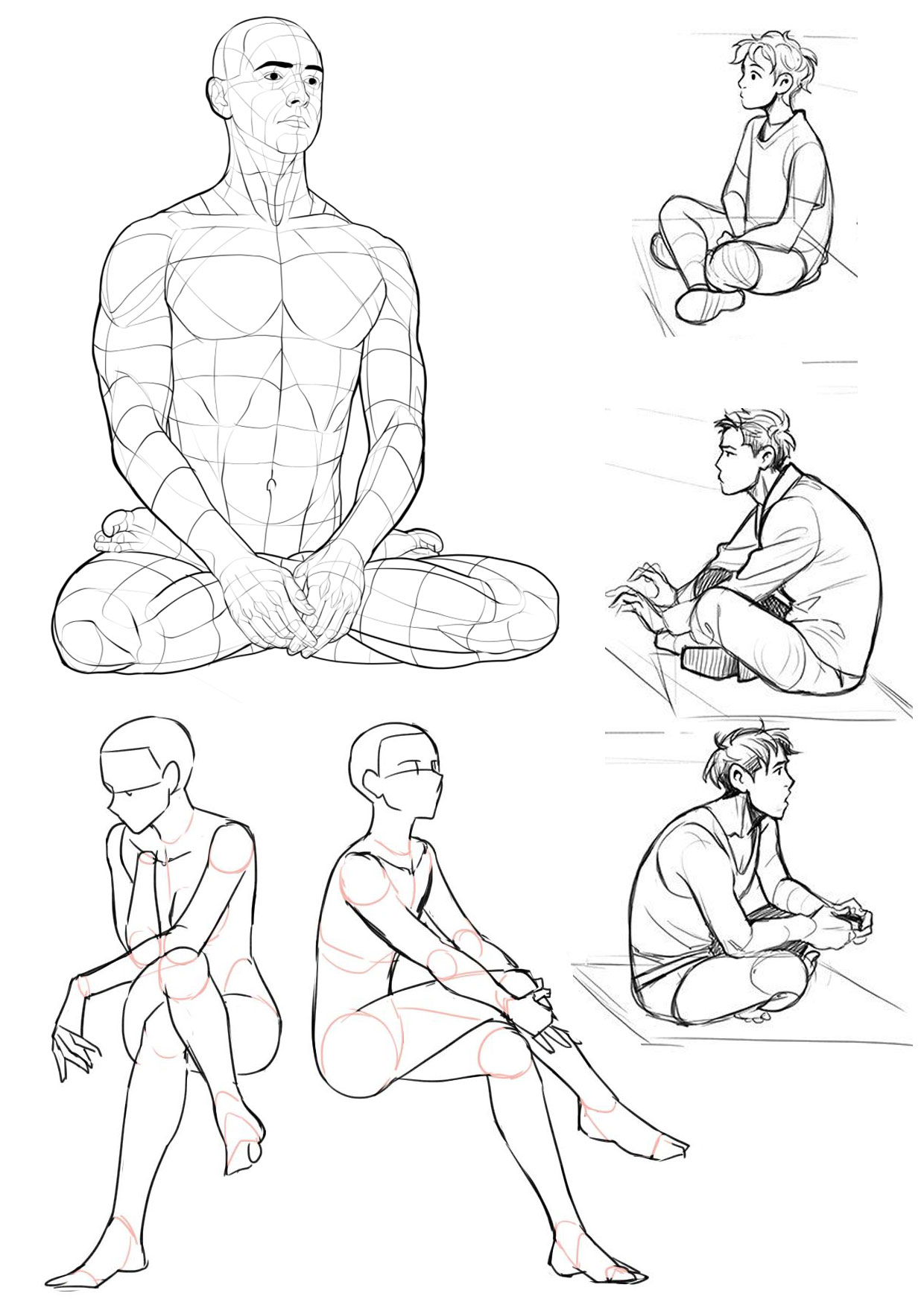 Man sitting down drawing reference and sketches for artists