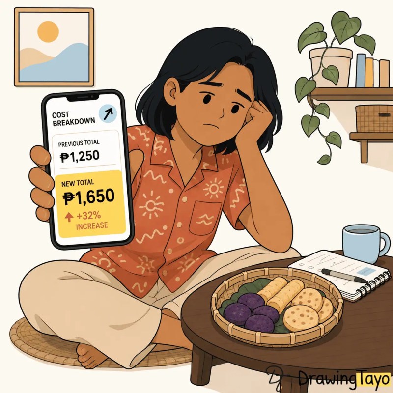 Organizer looking at a cost breakdown on their phone, realizing the per-person cost increased