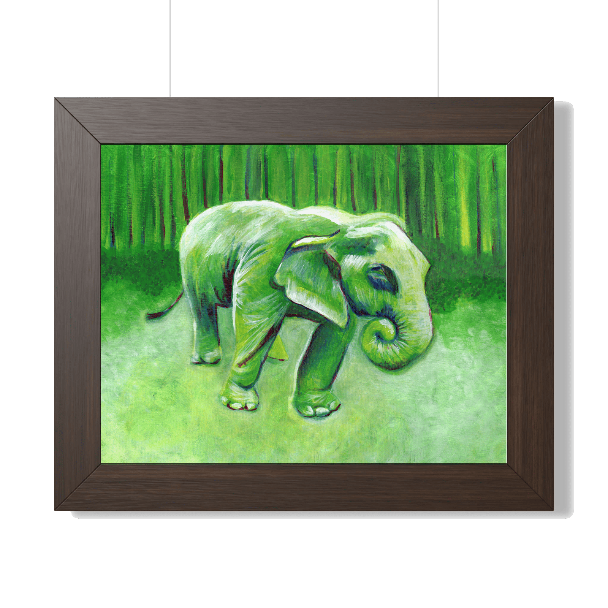 thai elephant print in a floating wood frame