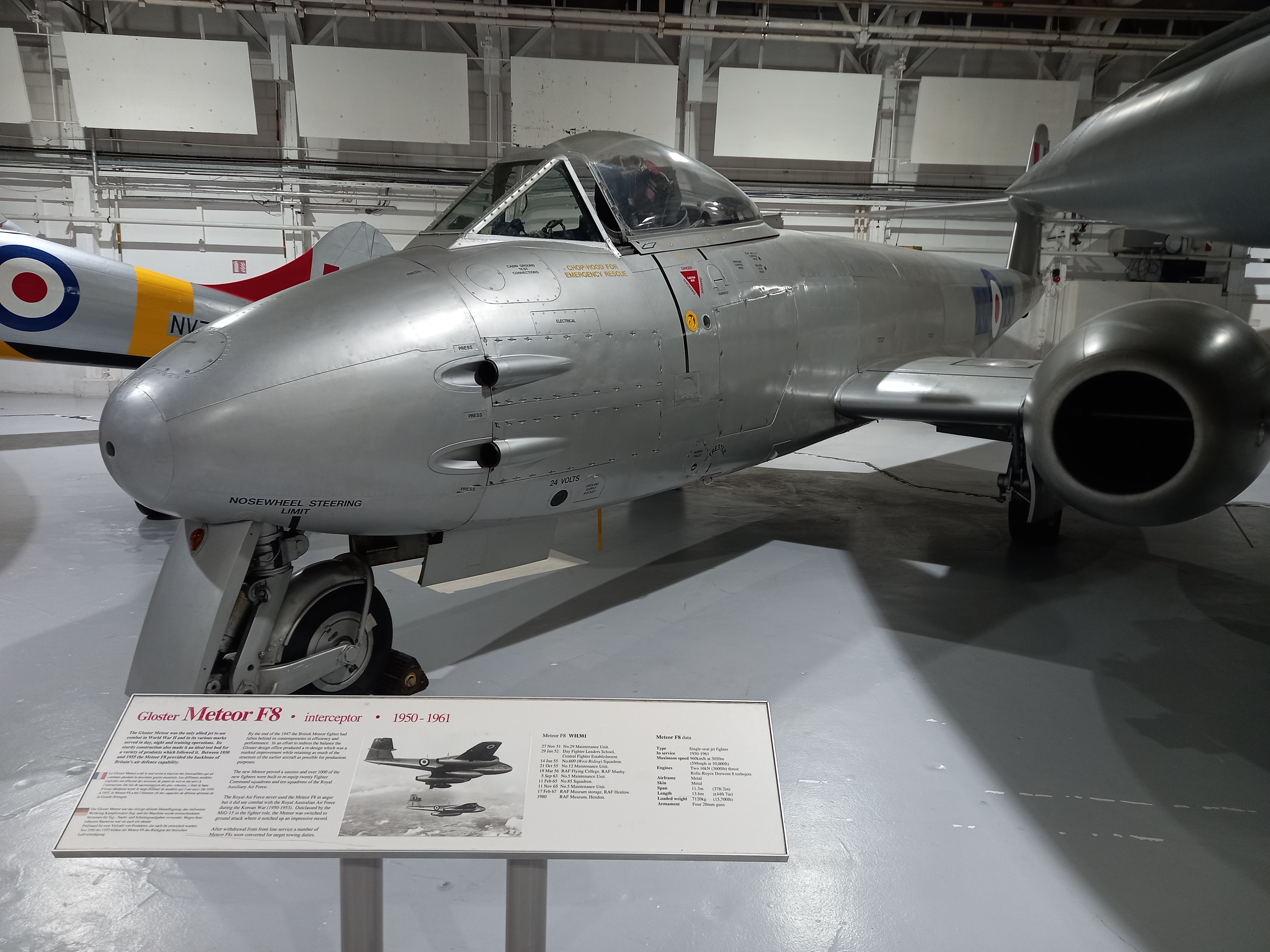 A Meteor F8 fighter jet of the type flown by Mick Swiney during the early 1950s