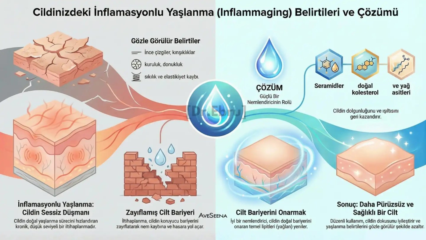 İNFLAMAGİN BELİRTİLERİNİN MODERN TETİKLEYİCİLERİ UV Maruziyeti: Güneş ışığı hücrelere zarar verir ve serbest radikal üretimini tetikler. Stres: Kortizol gibi hormonların aşırı çalışmasına neden olarak inflamagin belirtilerini körükler. Kirlilik: Serbest radikal üretimini ve inflamagin belirtilerine neden olan partikülleri artırır. Diyet: İşlenmiş gıdalar oksidatif stresi artırır ve bağırsak-cilt mikrobiyom eksenini bozar.