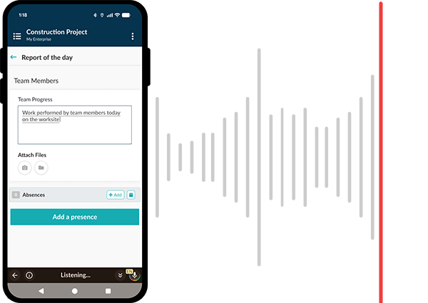 Superintendent using voice dictation to complete a construction Daily Report