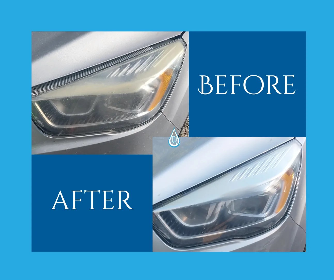 Before and after headlight restoration results – Drip Luxe Detailing