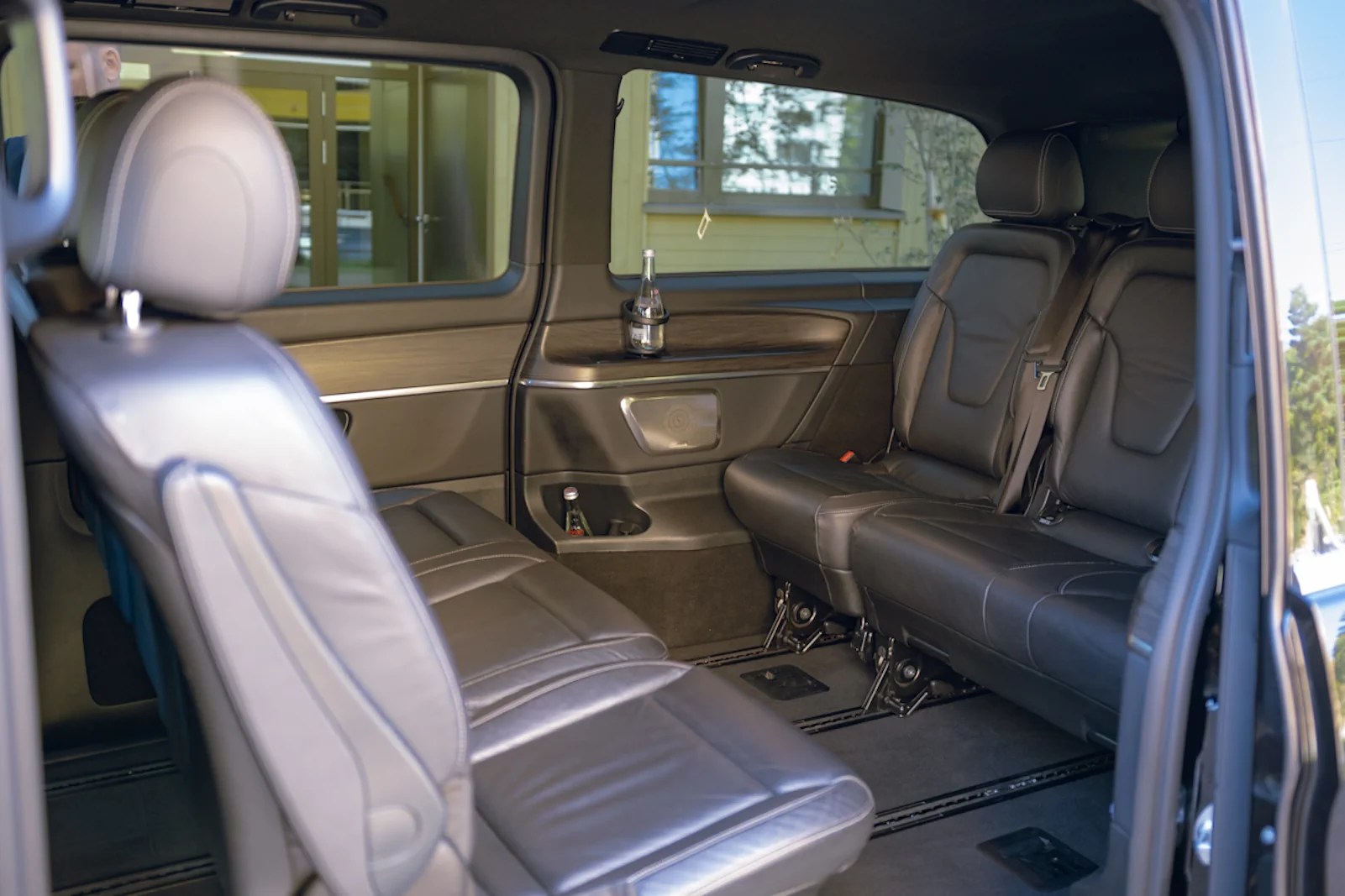 Leather seats in the passenger cabin of the Mercedes V-Class