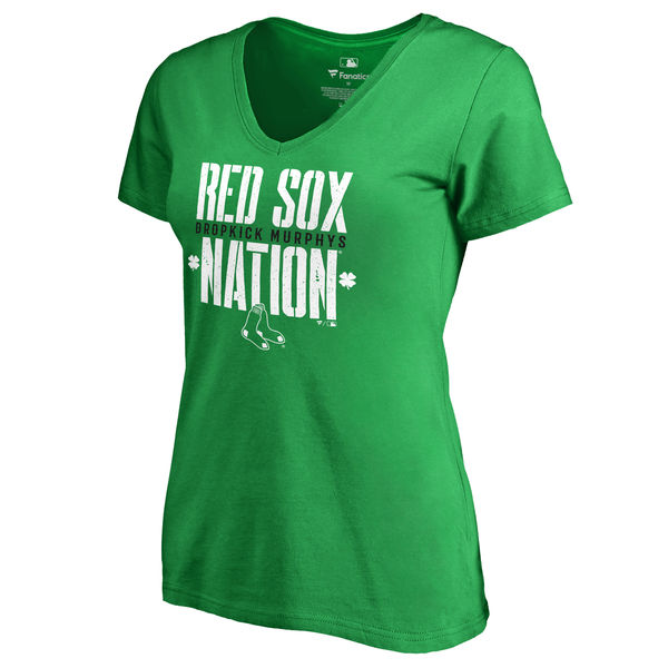 Women's Boston Red Sox Fanatics Branded Kelly Green Dropkick Murphys Red Sox Nation V-Neck T-Shirt