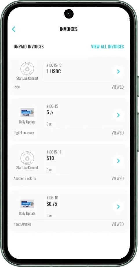 Dropp invoices screen