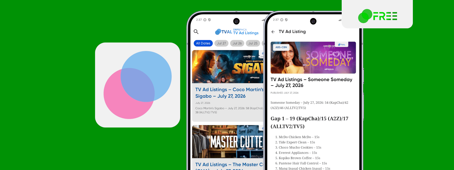 From DRPS PHCA: DRPS PHCA TV Ad Listings, now part of the DRPS PHCA App