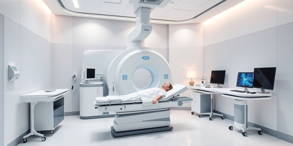 Modern imaging room with advanced equipment and comfortable bed