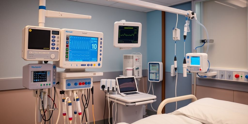 Advanced medical equipment in a modern hospital room.