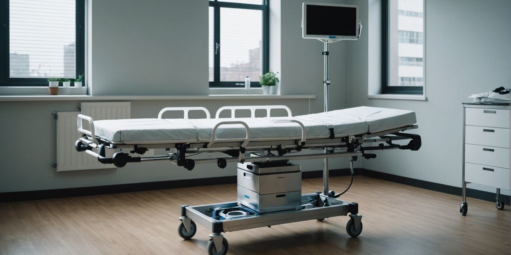 Modern medical stretcher in hospital room