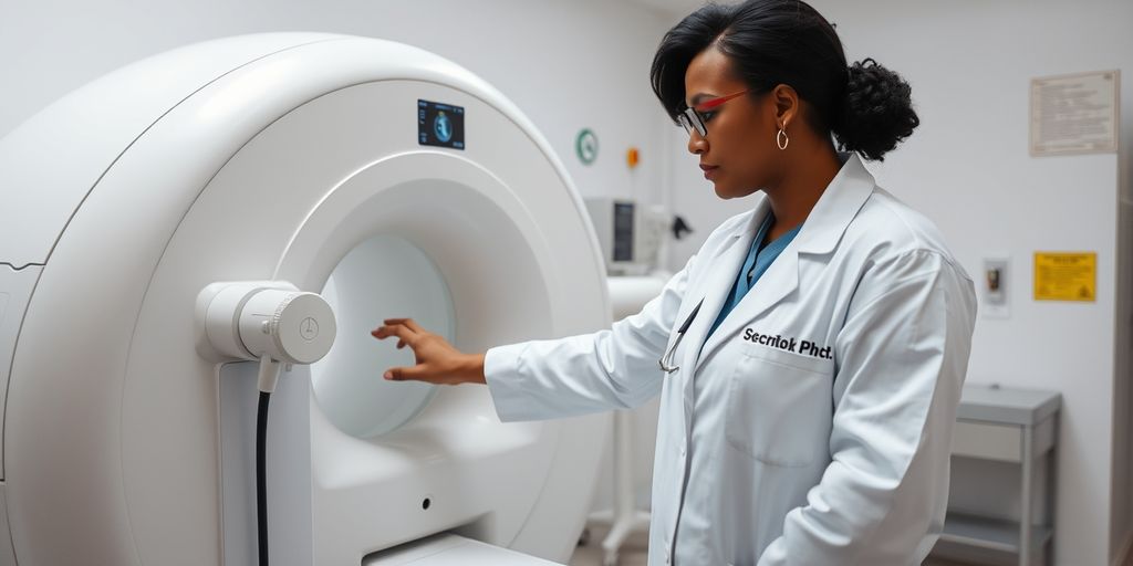 Healthcare professional using medical imaging machine