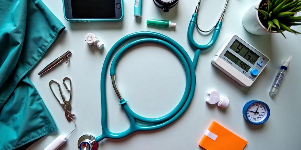 Doctor's desk with essential medical items
