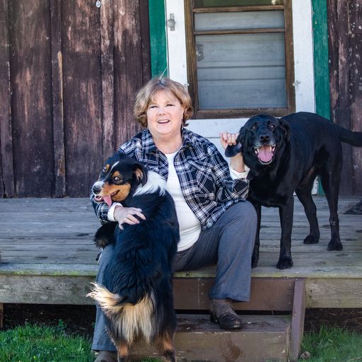 Featured Media Photo of Doc Martin and two dogs sitting on a porch