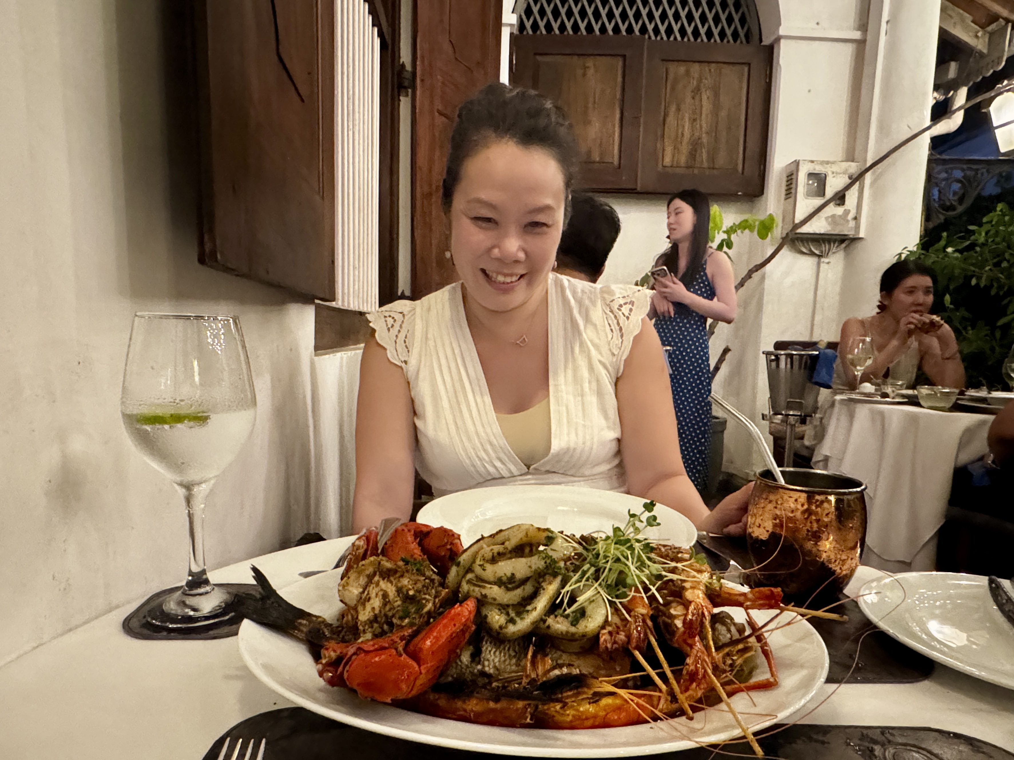 Anna looking a little intimidated by dinner