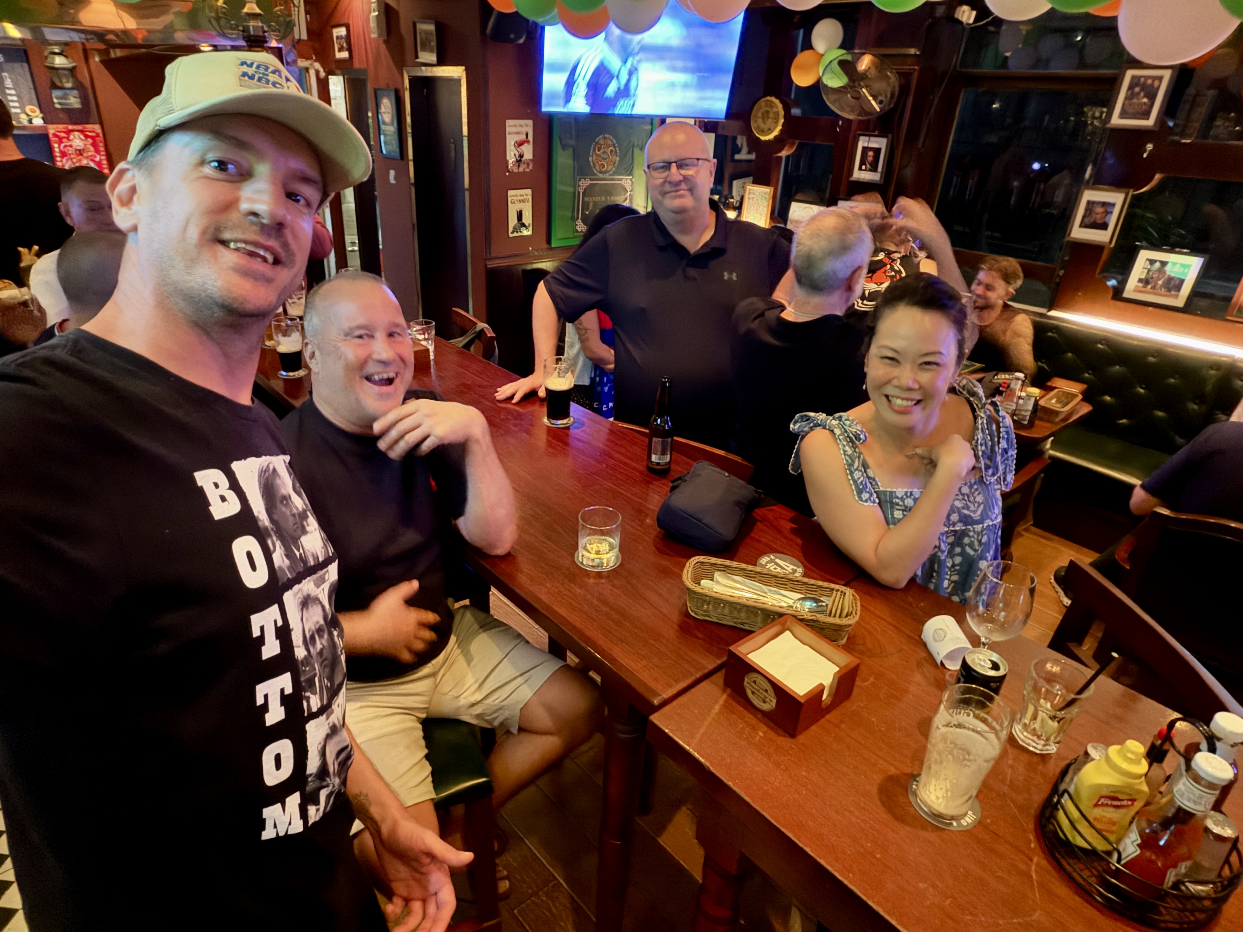 The guys we met in Hooley's, for some reason the one with eye cancer has his back to us