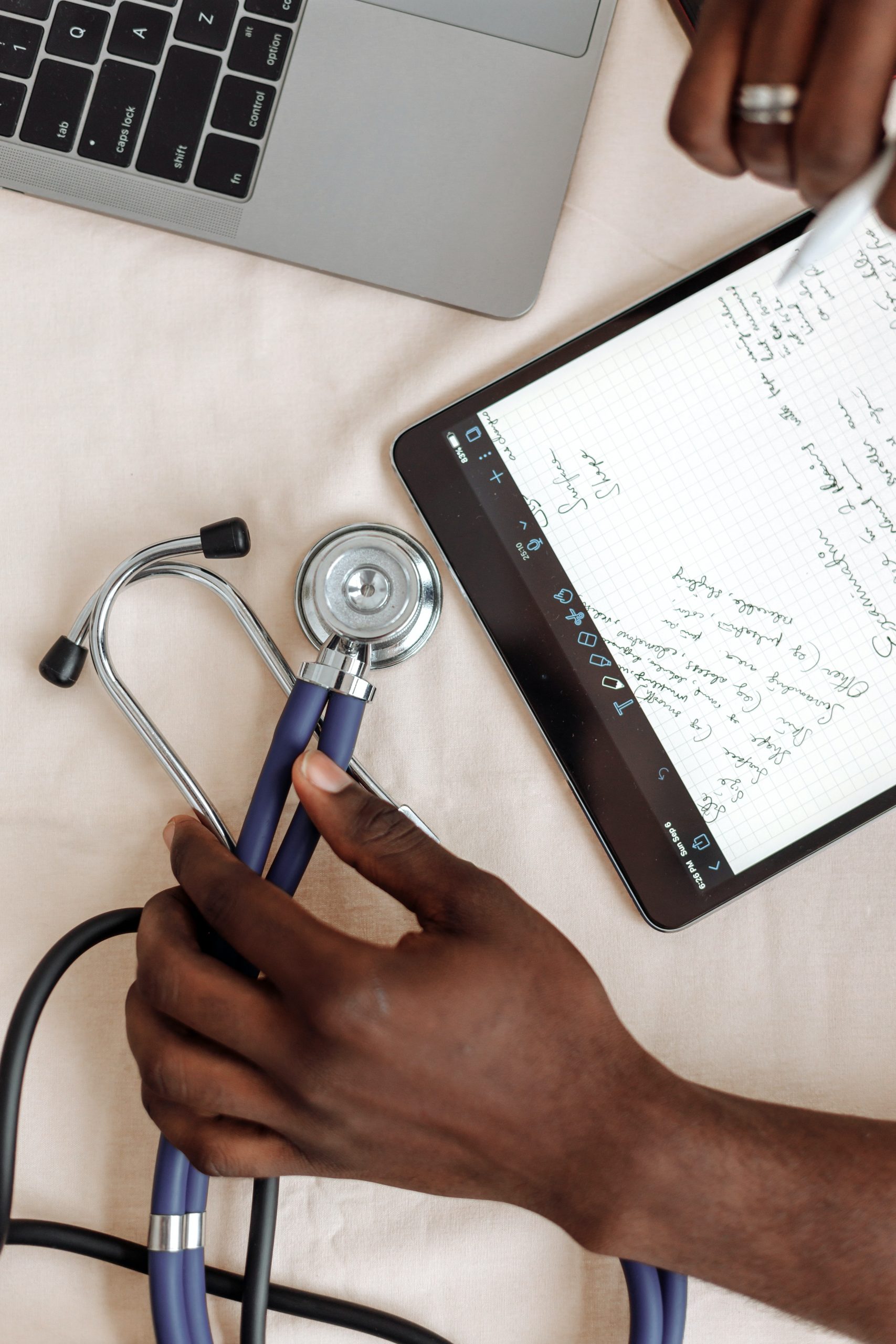African American doctor with medical records