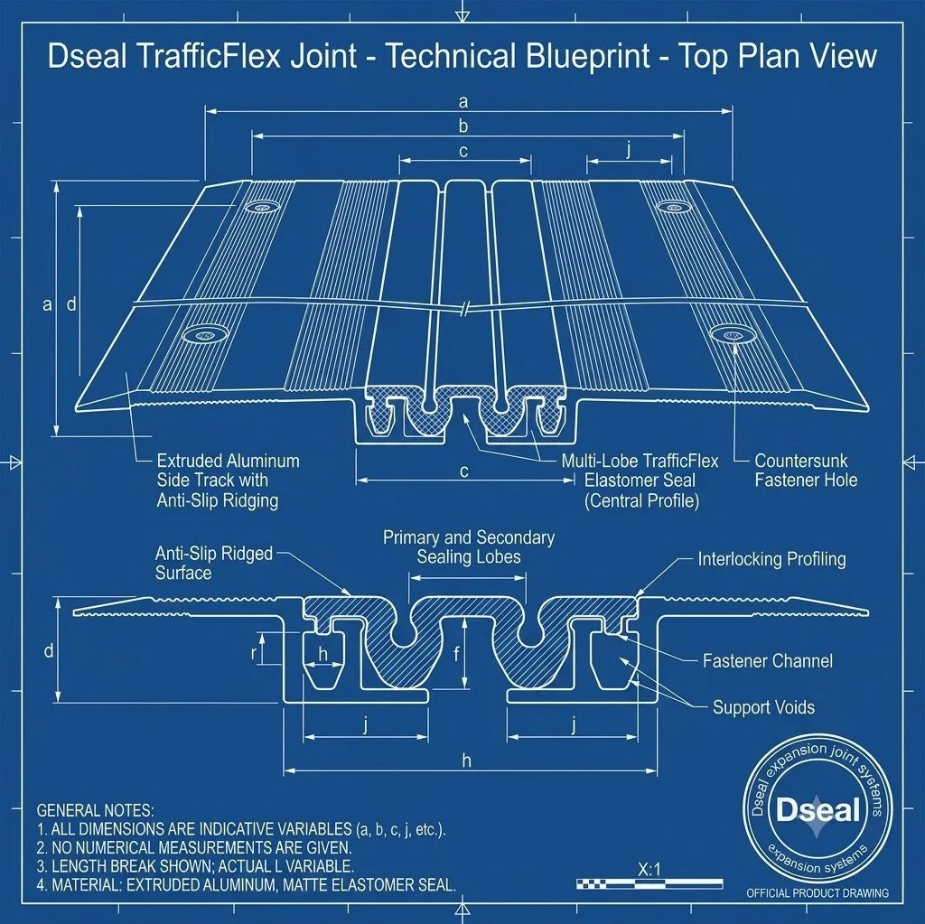 Dseal TrafficFlex Seal 2D technical blueprint cross-section drawing