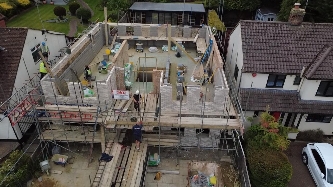 Aerial view of a residential construction site