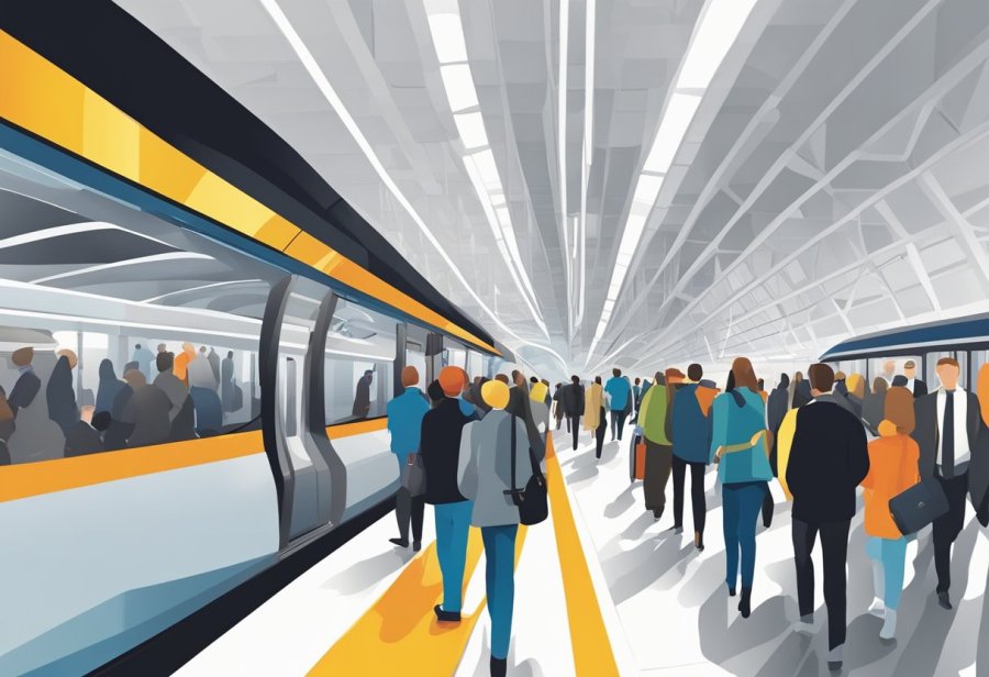 The Word Trade Centre metro station bustles with commuters and echoes with the sound of trains arriving and departing. The sleek, modern architecture of the station creates a sense of movement and energy