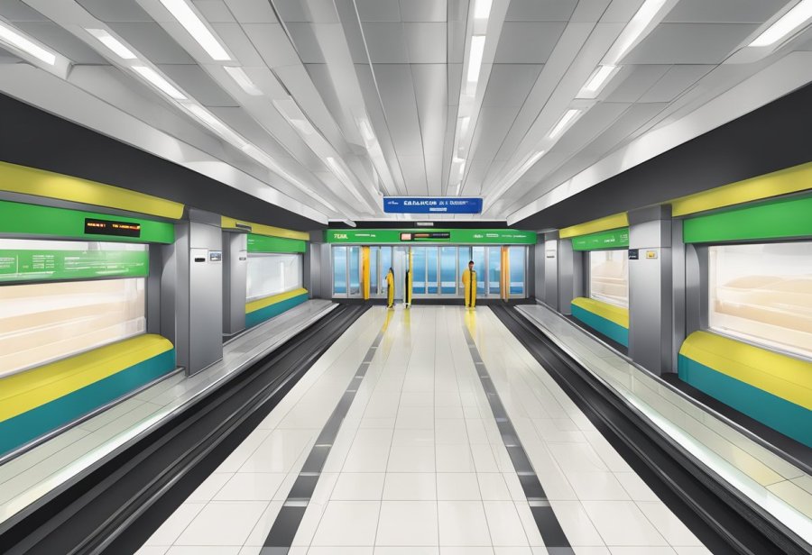 The adcb metro station is well-lit and equipped with surveillance cameras. Security personnel patrol the area, and emergency exits are clearly marked