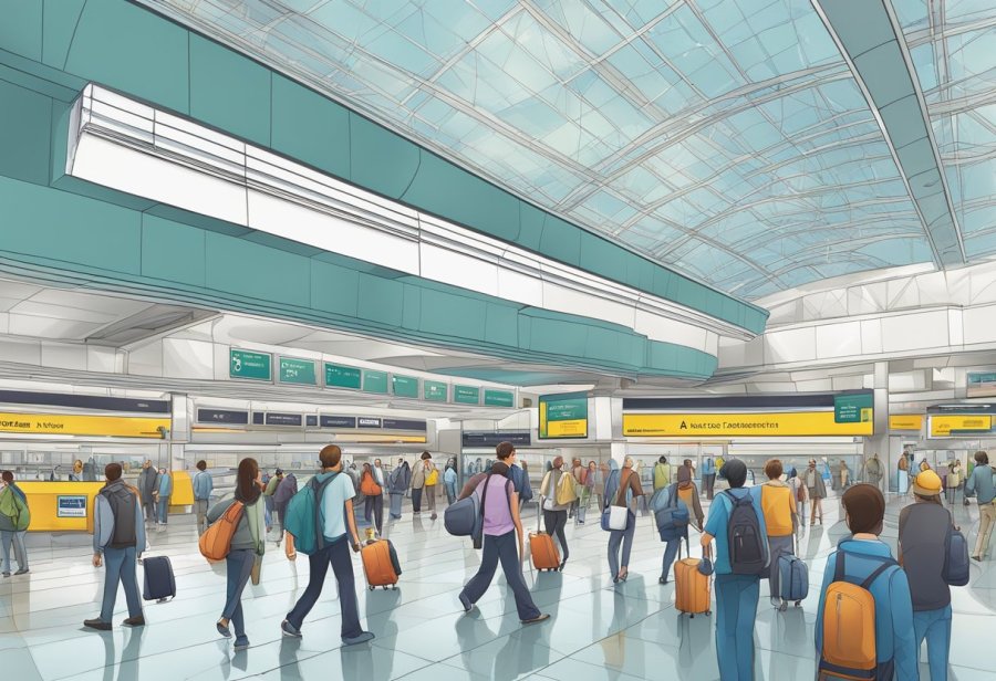 The airport terminal 1 metro station is bustling with travelers and easily accessible from the main terminal