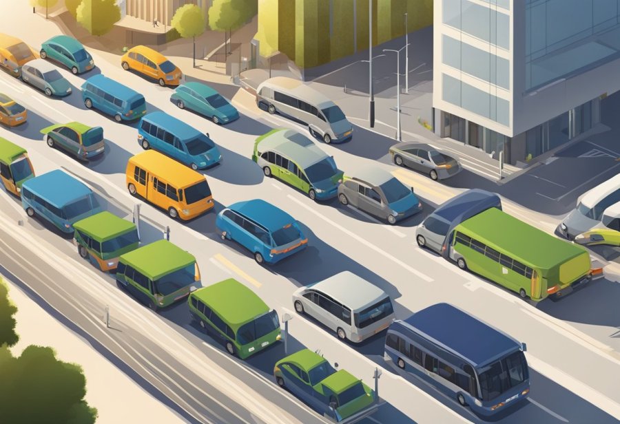 Cars parked at the Park-and-Ride System near the Centrepoint Metro Station. Buses arriving and departing, passengers getting on and off