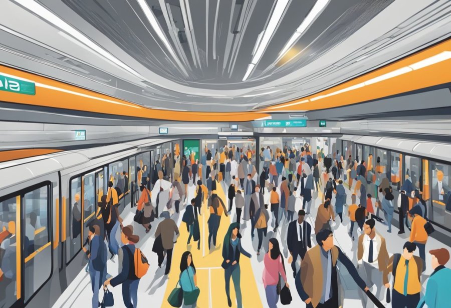Busy commuters rush through the bustling Transport Connection Points Centrepoint Metro Station