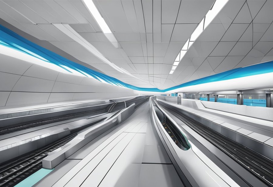The Danube metro station features modern architecture, with sleek lines and a spacious layout. The station is equipped with state-of-the-art facilities, including electronic ticketing systems and clear signage for easy navigation