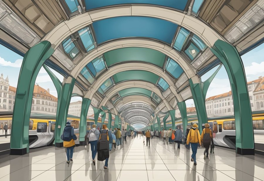 The Danube metro station, bustling with commuters, showcases historical context through architectural elements and signage