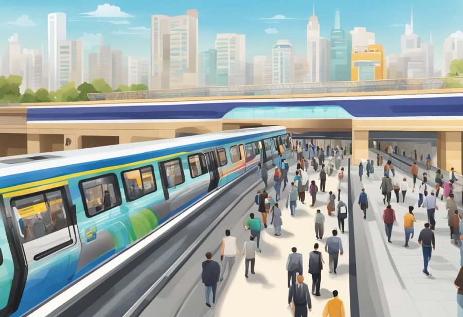 The Salah Al Din Siddique metro station bustles with commuters entering and exiting trains, while the platform is lined with colorful advertisements and directional signs