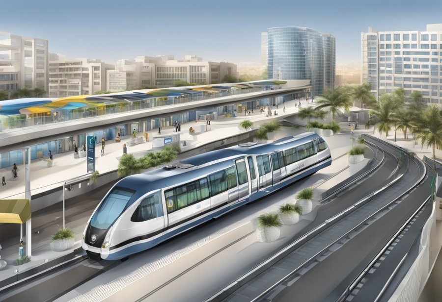 The Oud Metha metro station with surrounding buildings and signage