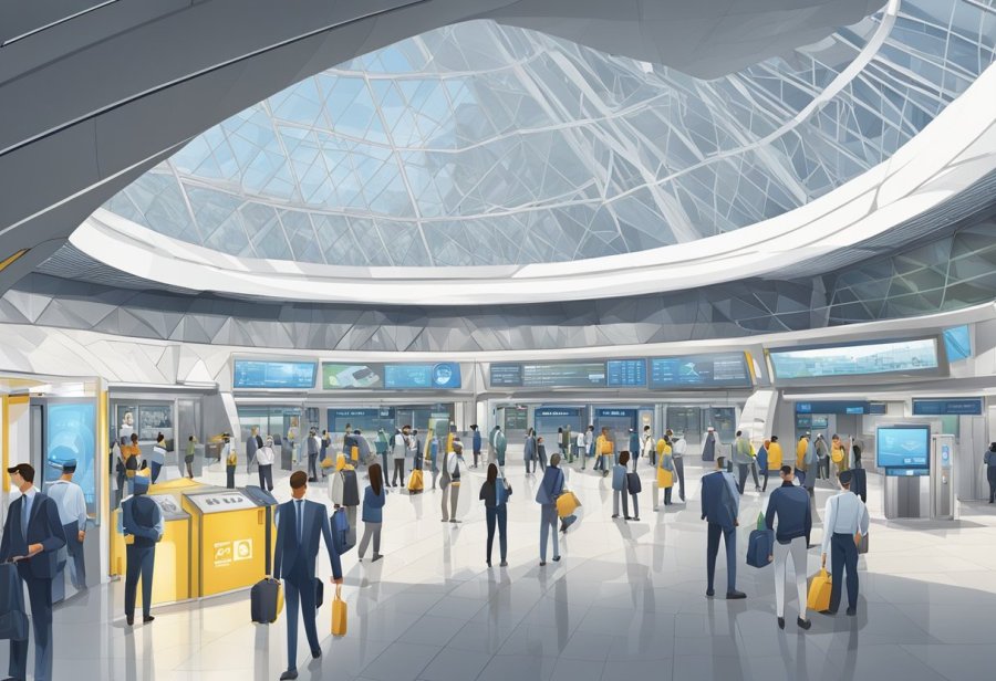 The Safety and Security Measures EXPO 2020 metro station is bustling with security personnel, surveillance cameras, and emergency response equipment