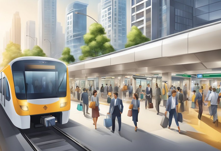A bustling metro station with clear signage and bustling activity, showcasing the key figures and organizational roles of SOBHA REALTY