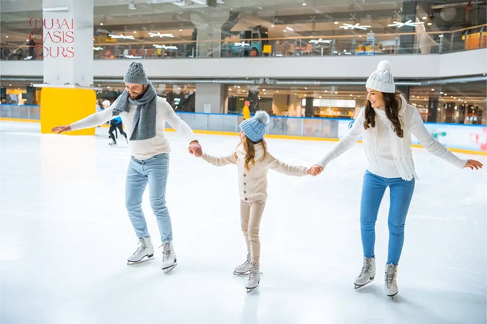 People ice skating and having fun at Dubai Ice Rink in The Dubai Mall