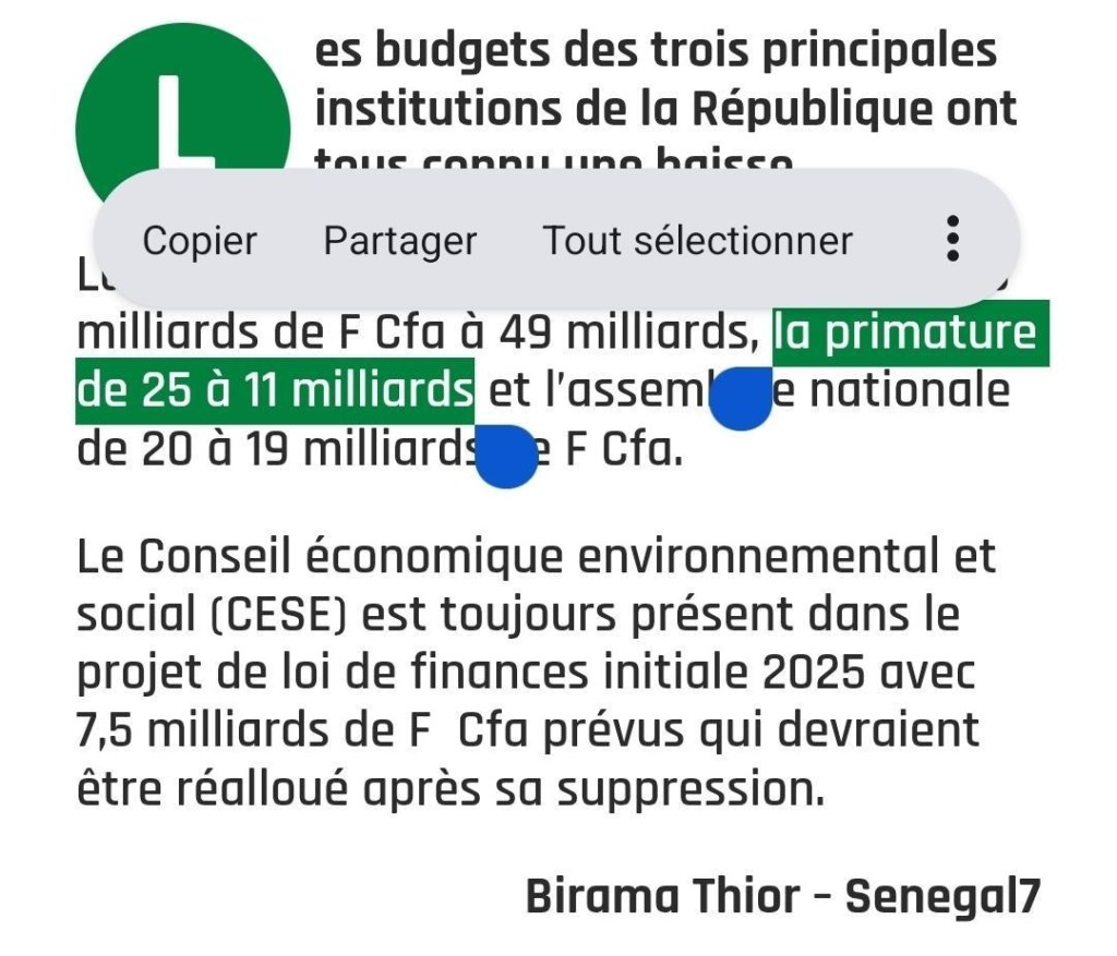 Non, le budget de la Primature du Sénégal n’a pas baissé de 21,3 millions d'euros en 2025 3 Non, le budget de la Primature du Sénégal n’a pas baissé de 21,3 millions d'euros en 2025