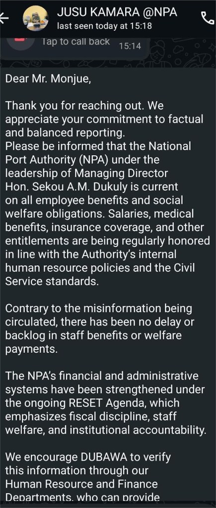 False! National Port Authority does not owe employees benefits