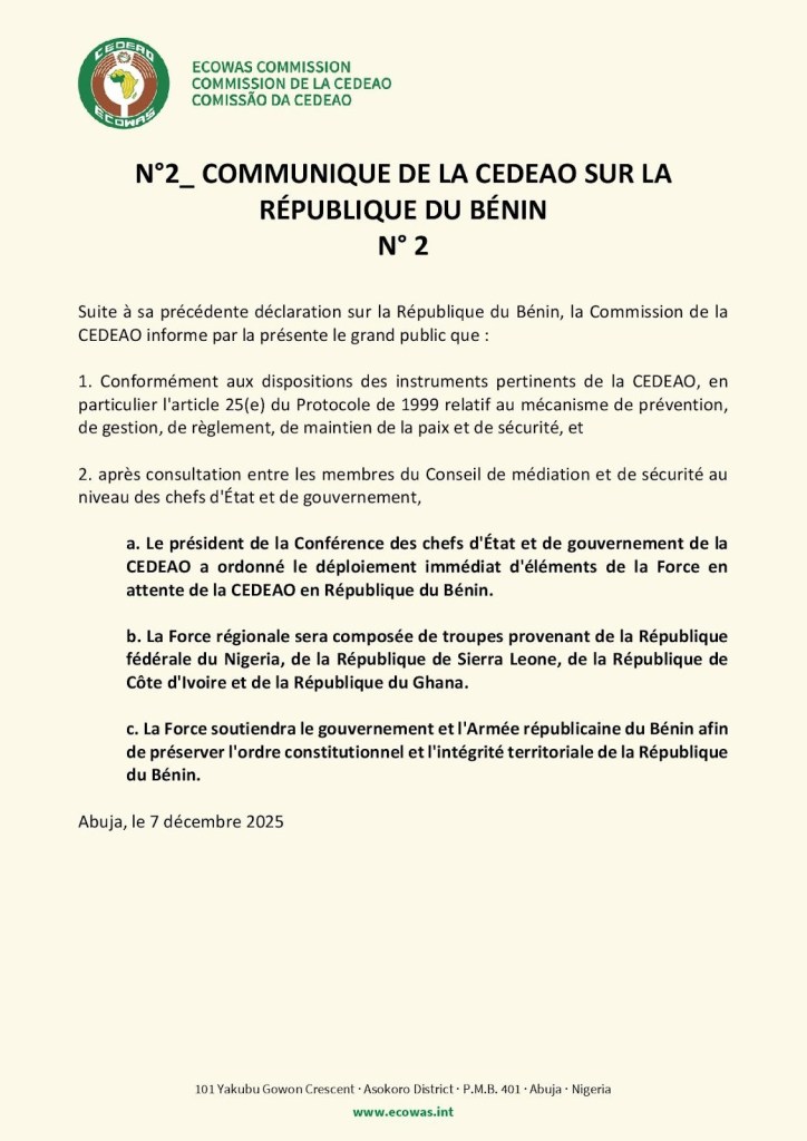 Tentative de coup d’État au Bénin du 7 décembre 2025, un faux communiqué attribué au gouvernement ivoirien 