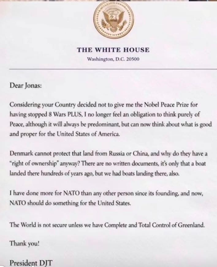 Did Trump write to Norway about dissatisfaction over Nobel Peace Prize Award snub?