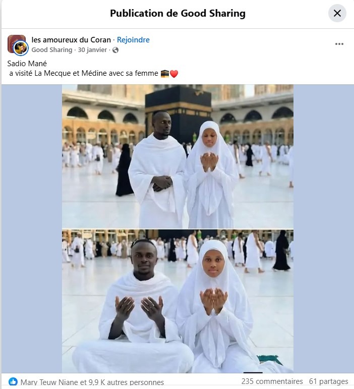 L’IA met en scène Sadio Mané en pèlerinage à La Mecque 