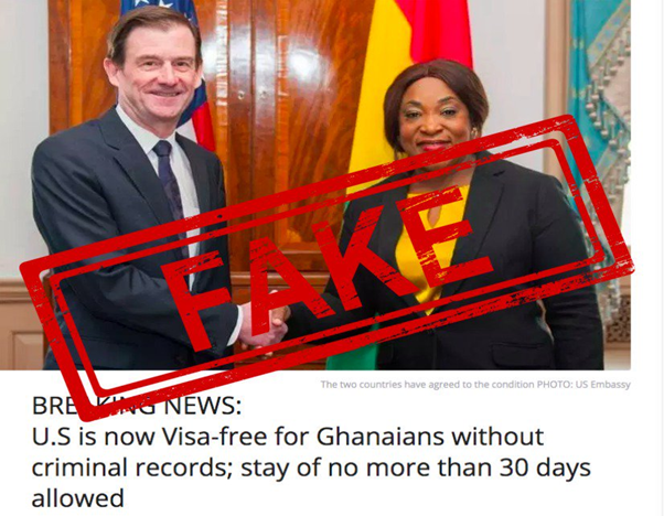Image accompanying A claim that US is now visa-free for Ghanaians without criminal records with stay of no more than 30 days allowed.